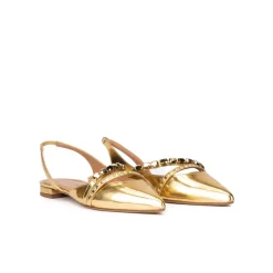 Anquetta Zapatos planos dorados de punta fina en piel efecto espejo