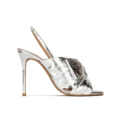 Baroque Sandalias plateadas de tacón stiletto con adorno de lazo