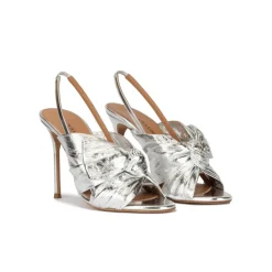 Baroque Sandalias plateadas de tacón stiletto con adorno de lazo