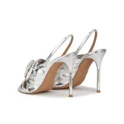 Baroque Sandalias plateadas de tacón stiletto con adorno de lazo