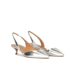 Blanque Zapatos destalonados de tacón medio en piel plateada