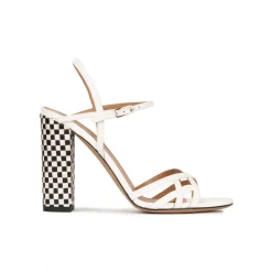 Coque Sandalias blancas de piel con tacón ancho y diseño de tiras