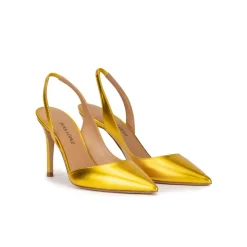 Danique Zapatos amarillos de tacón alto y punta fina en piel metalizada