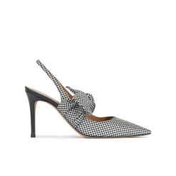 Jaqueline Zapatos destalonados de tacón alto en tejido a cuadros azul y blanco