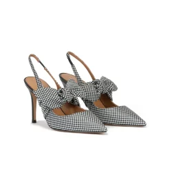 Jaqueline Zapatos destalonados de tacón alto en tejido a cuadros azul y blanco