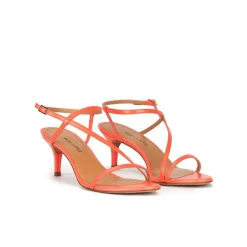 Laquenda Sandalias de tacón medio con diseño de tiras en piel coral