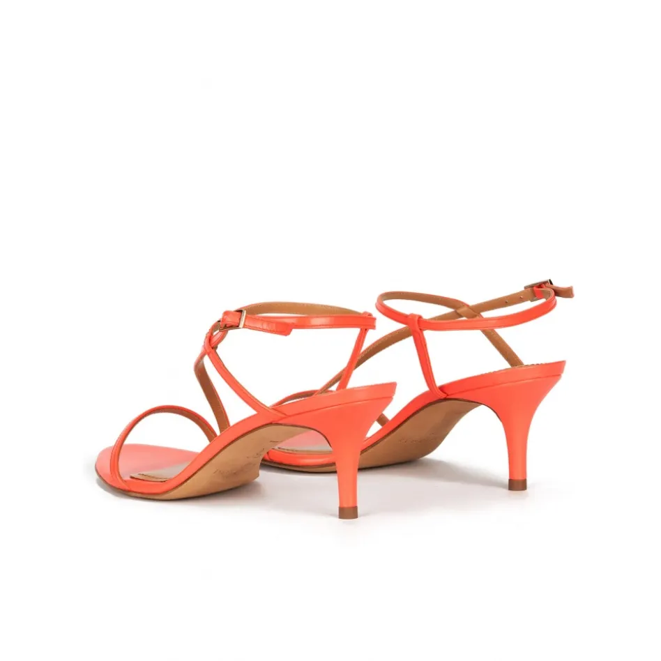 Laquenda Sandalias de tacón medio con diseño de tiras en piel coral