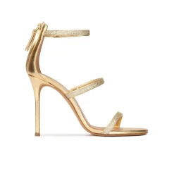 Laquisha Sandalias de tacón en piel metalizada y glitter dorado