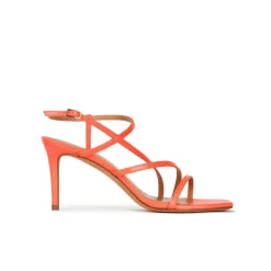 Marinique Sandalias de punta cuadrada y tacón fino en piel rosa coral