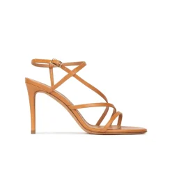 Marquesa Sandalias de tacón alto en piel camel con diseño de tiras