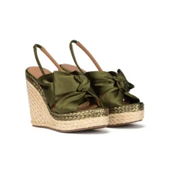 Miquela Sandalias altas de cuña en raso verde caqui