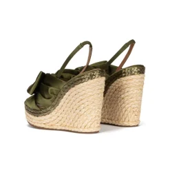 Miquela Sandalias altas de cuña en raso verde caqui