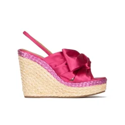 Miquela Sandalias de cuña en raso fucsia con lazo