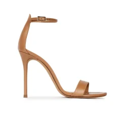 Monique Sandalias camel de piel con tacón alto y pulsera en el tobillo