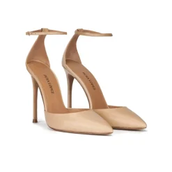 Olesia Zapatos de punta fina y tacón alto en piel beige con pulsera