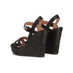 Olivia Sandalias de cuña alta en rafia color negro con hebilla lateral