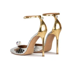Olympia Zapatos plateados de tacón alto y punta fina con pulsera