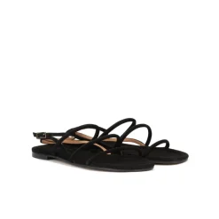 Ophelia Sandalias planas de tiras en ante negro con pulsera