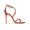 Oria Sandalias de tacón en piel metalizada rosa coral