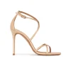 Oria Sandalias de tacón alto en piel beige con diseño de tiras