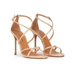 Oria Sandalias de tacón alto en piel beige con diseño de tiras