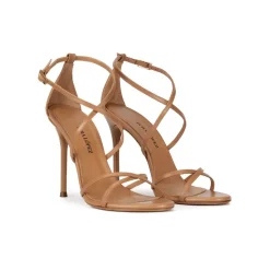 Oria Sandalias de tiras con tacón alto en piel camel