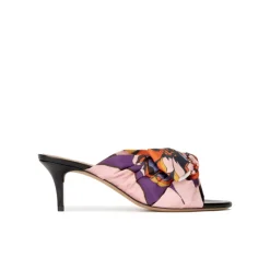 Orquidea Mules de tacón medio fino en tejido estampado