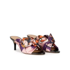 Orquidea Mules de tacón medio fino en tejido estampado
