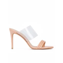Osana Sandalias tipo mule de tacón alto en piel nude y vinilo