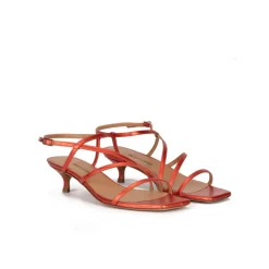 Quebec Sandalias de piel metalizada y puntera cuadrada en color coral