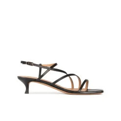 Quebec Sandalias de puntera cuadrada con tacón medio en piel color negro