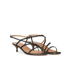 Quebec Sandalias de puntera cuadrada con tacón medio en piel color negro