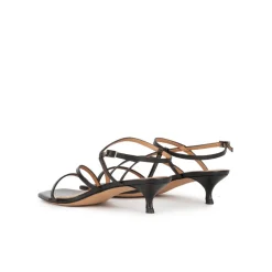 Quebec Sandalias de puntera cuadrada con tacón medio en piel color negro