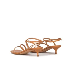 Quebec Sandalias de tiras con tacón medio en piel camel