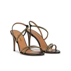 Queen Sandalias negras de piel con tacón alto y tachas pirámide