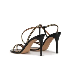 Queen Sandalias negras de piel con tacón alto y tachas pirámide