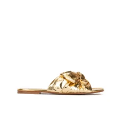 Quetty Sandalias planas doradas con detalle de lazo