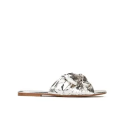 Quetty Sandalias planas con detalle de lazo en tejido plateado