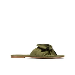 Quetty Sandalias planas de raso con detalle de lazo en verde caqui