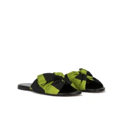 Quetty Sandalias planas con lazo en tejido verde y negro