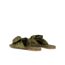 Quetty Sandalias planas de raso con detalle de lazo en verde caqui