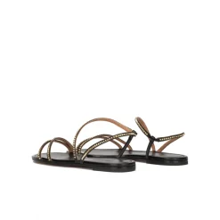Quimora Sandalias planas de piel en color negro con tachas doradas