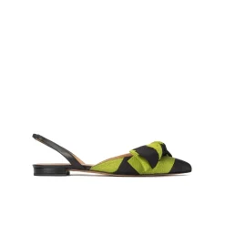 Quinette Zapatos planos destalonados de punta fina en tejido verde y negro