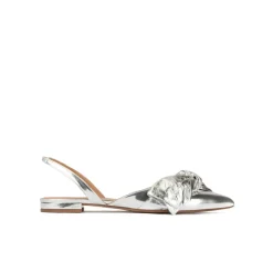 Quinette Zapatos planos de punta fina con lazo en piel plateada