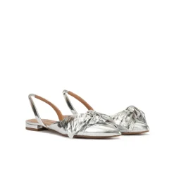Quinette Zapatos planos de punta fina con lazo en piel plateada