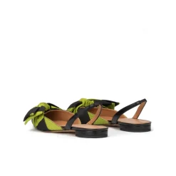 Quinette Zapatos planos destalonados de punta fina en tejido verde y negro