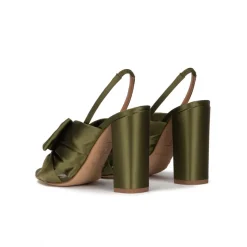 Quirina Sandalias de raso con tacón ancho en verde caqui