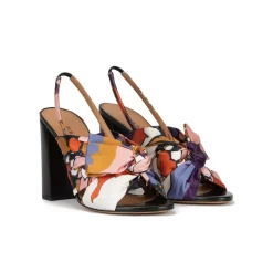 Quirina Sandalias de tacón alto ancho en tejido con print floral