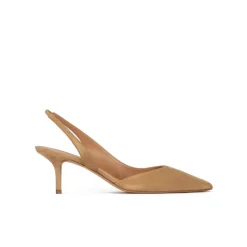Simonique Zapatos de talón abierto con tacón medio en ante camel