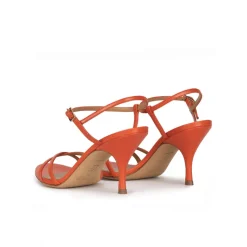 Sonique Sandalias naranja de tacón curvo en piel con hebilla lateral